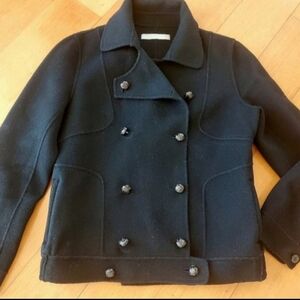 Classic Black Double-Breasted Pea Coat - Women's